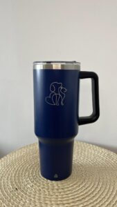 MASSIMUS kék thermo bögre - Kutya és macska minta